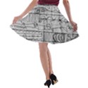 Black And White Hand Drawn Doodles Abstract Pattern Bk A-line Skater Skirt View2