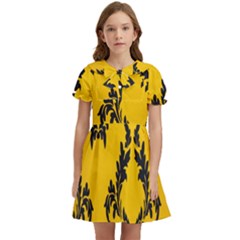 Yellow Regal Filagree Pattern Kids  Bow Tie Puff Sleeve Dress by Azkajaya