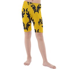 Yellow Regal Filagree Pattern Kids  Mid Length Swim Shorts by Azkajaya
