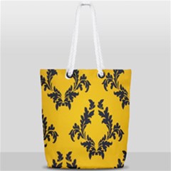 Yellow Regal Filagree Pattern Full Print Rope Handle Tote (small) by Azkajaya