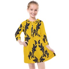Yellow Regal Filagree Pattern Kids  Quarter Sleeve Shirt Dress by Azkajaya