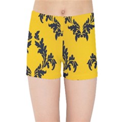 Yellow Regal Filagree Pattern Kids  Sports Shorts by Azkajaya