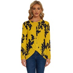 Yellow Regal Filagree Pattern Long Sleeve Crew Neck Pullover Top by Azkajaya