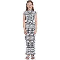 Halftone Tech Hexagons Seamless Pattern Kids  Sleeveless Ruffle Edge Band Collar Chiffon One Piece by Ket1n9