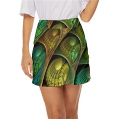 Psytrance Abstract Colored Pattern Feather Mini Front Wrap Skirt by Ket1n9