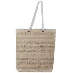 Vintage Beige Music Notes Full Print Rope Handle Tote (large) by Loisa77