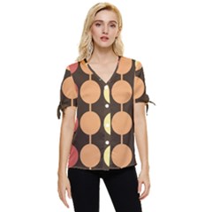 Pattern Circle Retro Design Bow Sleeve Button Up Top by Loisa77