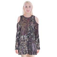 Grapevine Symphony Print Pattern Bk Velvet Long Sleeve Shoulder Cutout Dress by dflcprintsclothing