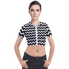 Wave-black White Short Sleeve Cropped Jacket by kyorashop23