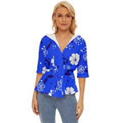 Blooming Seamless Pattern Blue Colors Lightweight Drawstring Hooded Top by Ket1n9