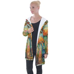 Whimsical Mushrooms Colorful Patterns Longline Hooded Cardigan by Loisa77
