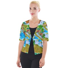 World Map Cropped Button Cardigan by Ket1n9