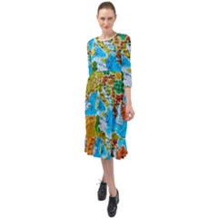 World Map Ruffle End Midi Chiffon Dress by Ket1n9