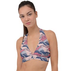 Waves Ocean Sea Water Pattern Rough Seas Digital Art Nature Nautical Halter Plunge Bikini Top by Bedest