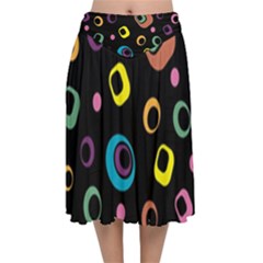 Abstract Background Retro 60s 70s Velvet Flared Midi Skirt by Apen