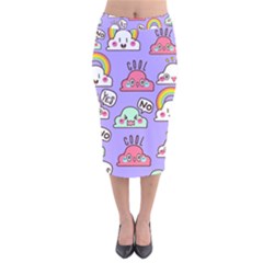 Cloud Seamless Pattern Velvet Midi Pencil Skirt by Apen