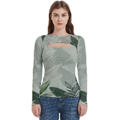 Banana Leaf Plant Pattern Women s Cut Out Long Sleeve T-shirt by anzea