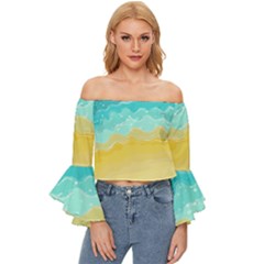 Abstract Background Beach Coast Off Shoulder Flutter Bell Sleeve Top by anzea