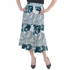 Monstera Leaves Background Midi Mermaid Skirt by anzea