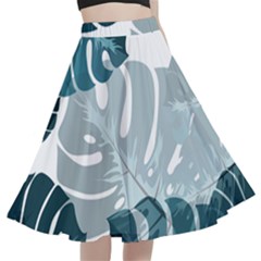 Monstera Leaves Background A-line Full Circle Midi Skirt With Pocket by anzea