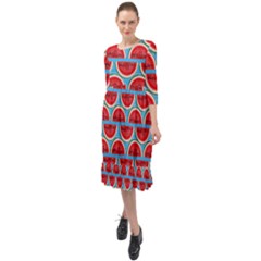 Illustrations Watermelon Texture Pattern Ruffle End Midi Chiffon Dress by anzea