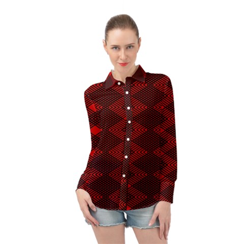 Pattern Black Red Long Sleeve Chiffon Shirt by 2607694c