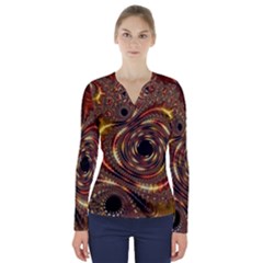 Geometric Art Fractal Abstract Art V-neck Long Sleeve Top by Ndabl3x