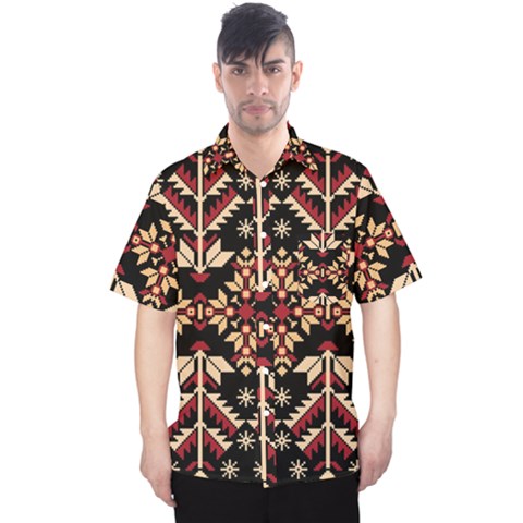 Vector Illustration Of Ukrainian Folk Seamless Pattern Ethnic Ornament Border Element Traditional Men s Hawaii Shirt by Bedest