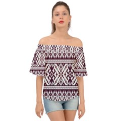 Illustration Ukrainian Folk Seamless Pattern Ornament Off Shoulder Short Sleeve Top by Proyonanggan