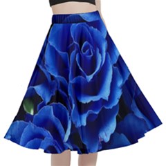 Blue Roses Flowers Plant Romance Blossom Bloom Nature Flora Petals A-line Full Circle Midi Skirt With Pocket by Proyonanggan