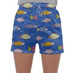 Sea Fish Blue Submarine Animal Sleepwear Shorts by Proyonanggan