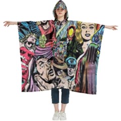Vintage Horror Collage Pattern Women s Hooded Rain Ponchos by Ket1n9