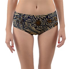 Brown Vintage Background Vintage Floral Pattern Reversible Mid-waist Bikini Bottoms by Ndabl3x