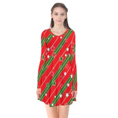 Christmas-paper-star-texture     - Long Sleeve V-neck Flare Dress by Bedest