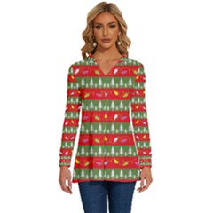 Christmas-papers-red-and-green Long Sleeve Drawstring Hooded Top by Bedest