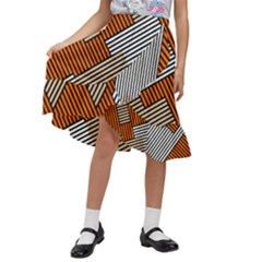 Abstract Pattern Line Art Design Decoration Kids  Ruffle Flared Wrap Midi Skirt by Ravend