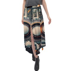 Technology Robot Internet Processor Velour Split Maxi Skirt by Ravend
