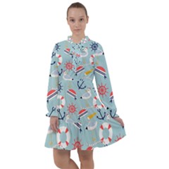 Nautical Marine Symbols Seamless Pattern All Frills Chiffon Dress by Hannah976