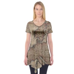 Old Vintage Classic Map Of Europe Short Sleeve Tunic  by Paksenen