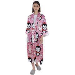 Cute Penguin Pattern Maxi Satin Kimono by Loisa77