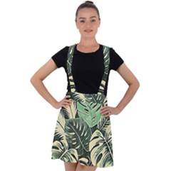 Abstract Art Tropical Leaves Velvet Suspender Skater Skirt by Valentinaart