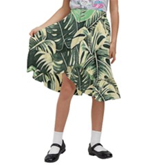 Abstract Art Tropical Leaves Kids  Ruffle Flared Wrap Midi Skirt by Valentinaart