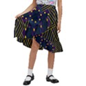 Line Square Pattern Violet Blue Yellow Design Kids  Ruffle Flared Wrap Midi Skirt View1