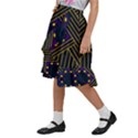 Line Square Pattern Violet Blue Yellow Design Kids  Ruffle Flared Wrap Midi Skirt View2