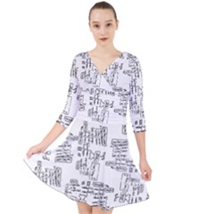 Blackboard Algorithms Black And White Pattern Quarter Sleeve Front Wrap Dress by dflcprintsclothing