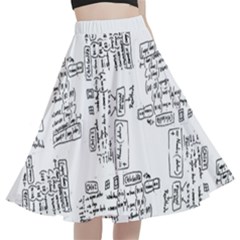 Blackboard Algorithms Black And White Pattern A-line Full Circle Midi Skirt With Pocket by dflcprintsclothing