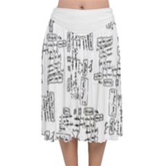 Blackboard Algorithms Black And White Pattern Velvet Flared Midi Skirt by dflcprintsclothing