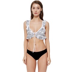 Blackboard Algorithms Black And White Pattern Low Cut Ruffle Edge Bikini Top by dflcprintsclothing