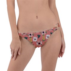 Flower Pink Brown Pattern Floral Ring Detail Bikini Bottoms by anzea
