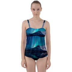 Aurora Borealis Mountain Reflection Twist Front Tankini Set by Grandong